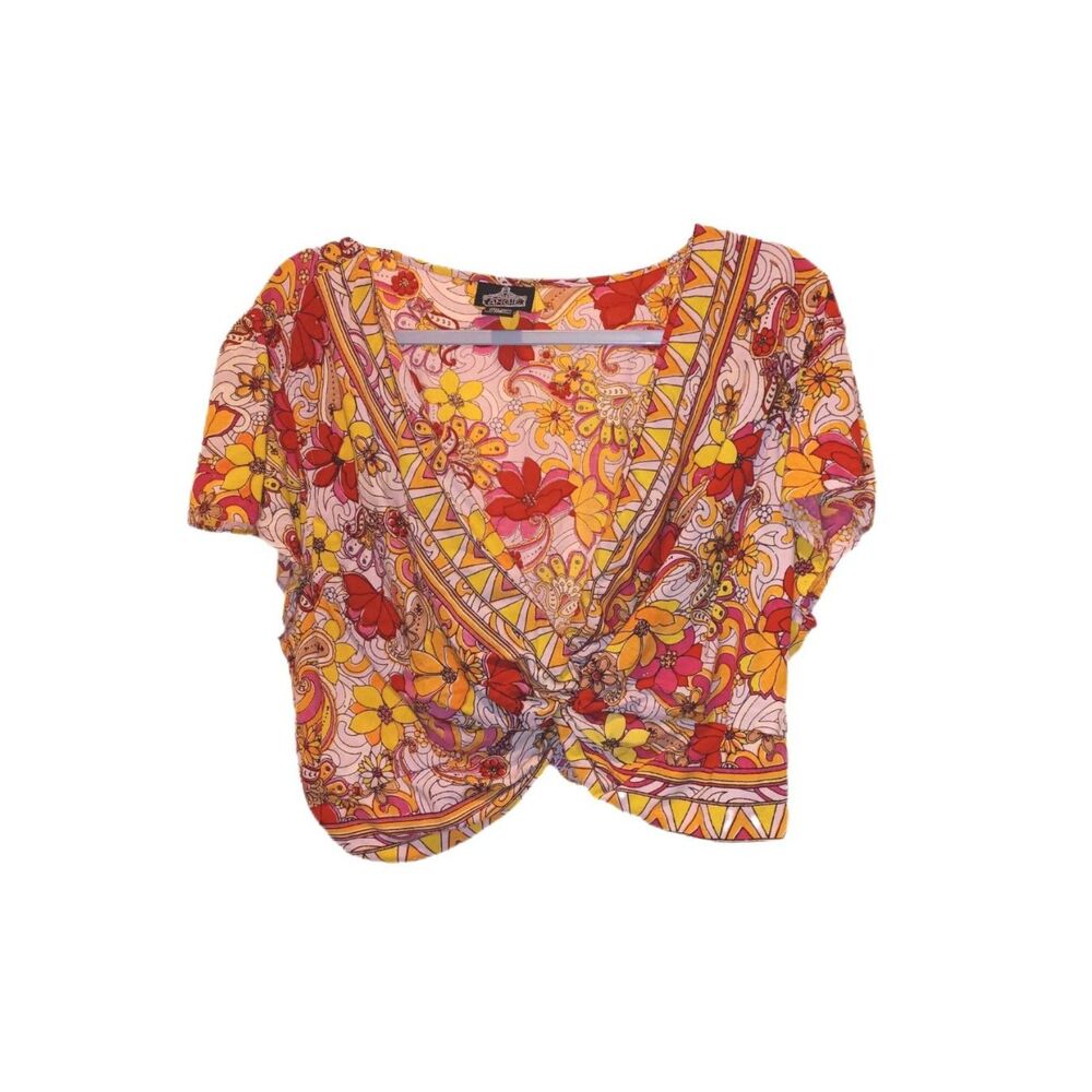 Angie multicolor twist-front boho crop top Plus 3X Summer Beach Pool Fun Sun